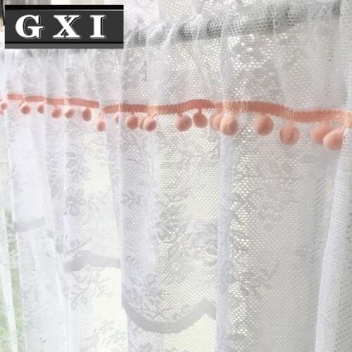White Tulle Curtain Polyester Lace Flower Balcony Curtain for Home Living Room Kitchen Study Tulle Short Curtain