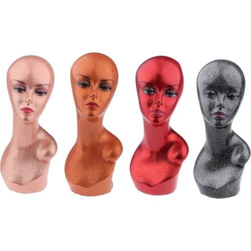 Glitter Mannequin PVC Manikin Head Realistic Mannequin Head Bust Wig Head Stand for Wigs Jewelry Display Making Styling