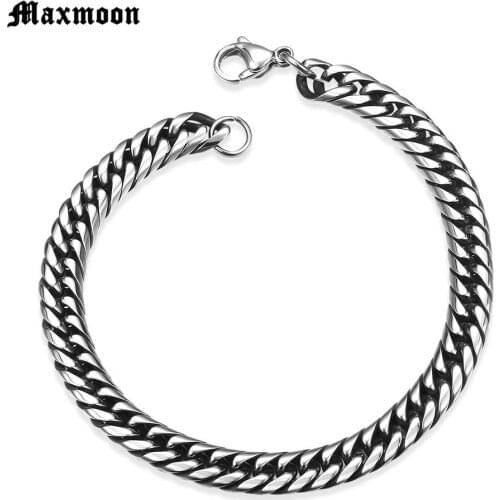 Maxmoon Men Bracelet Silver Color Stainless Steel Bracelet & Bangle Male Accessory Hip Hop Party Rock Jewelry Gift for Boy