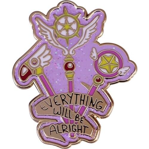 Everything will be alright magic wand Brooch Beautiful Inspirational Enamel pin cardcaptor invincible spell Accessory