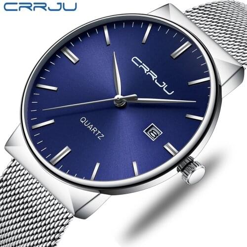 CRRJU New Fashion Mens Watches Top Brand Blue Face Sport Waterproof Mens Quartz Wristwatch For Men Clock Relogio Masculino