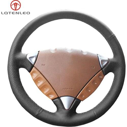 LQTENLEO Black Artificial Leather Hand-stitched Car Steering Wheel Cover For Porsche Cayenne 2004 2005 2006 2007 2008 2009 2010
