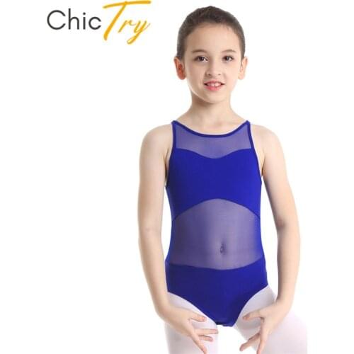 ChicTry Kids Mesh Splice Ballet Leotard Girls Gymnastics Leotard Sports Bodysuit Gym Unitard Jumpsuit Children Stage Dance Wear