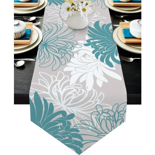 Floral Chrysanthemum Flower Table Runner Country Wedding Decor Cake Tablecloth Placemat Dinning Table Decoration Table Runners