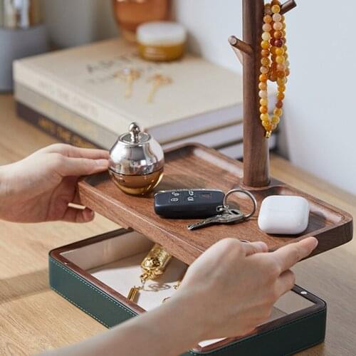 Key Holder Storage Box Dresser Jewelry Rack Desk Organizer Home Decor Creative Black Walnut Wooden Hallway Sundries Organizer