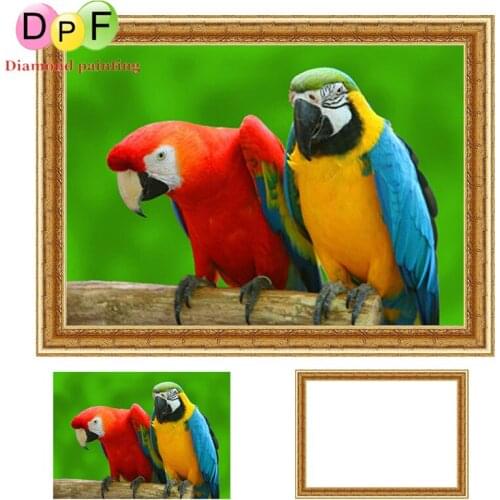 DPF Diamond painting Cross Stitch animal Round full Mosaic have Frame Diamond Embroidery needlework decor crafts love parrot kit