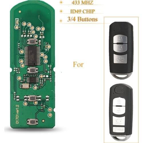 Kutery 3/4 Buttons Remote Car Key Circuit Board For Mazda MX-5 CX-3 CX-5 CX-7 433MHZ ID49 Chip SKE13E-01