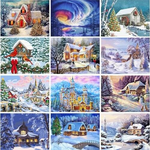 Gatyztory Frame Painting By Numbers Christmas Landscape Kits Drawing Canvas HandPainted DIY Oil Pictures Unique Gift