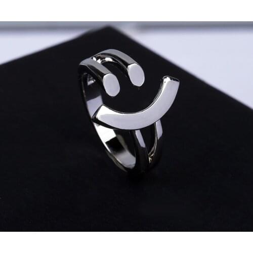 Hot Sale Simple Lucky Keep Smilely Face Fashion Finger Rings For Female Link Chain Punk Style Party Jewelry Gift Drop Shipping