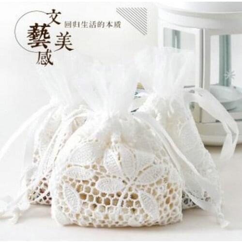 Creative lace storage bag wedding and party favor bags gift candy bag White Leaf Cotton Jewelry Gift Drawstring Bag