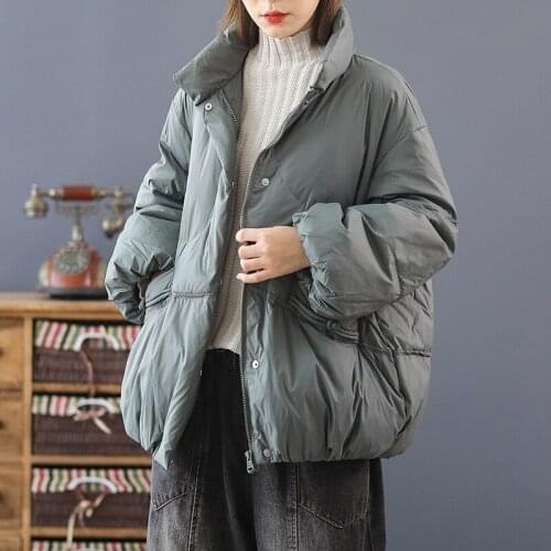 Fashion elegant loose sleeve women jackets 90% white down wind proof womens short coats winter jackets black gray brown