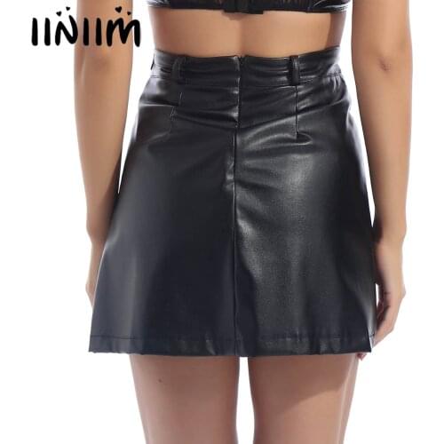 Women Fashion Moto Punk Rave Party Clubwear High Waist PU Leather Pleated Skirt Autumn Winter Ladies Zipper Back A-line Skirts