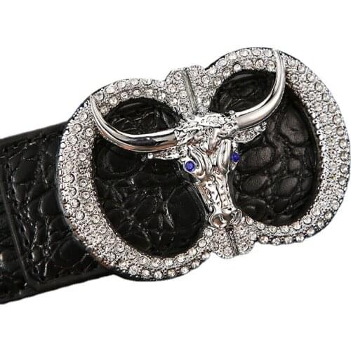 New Luxury Genuine Leather men Belt High Quality Men Jeans Rhinestone Smooth buckle tauren Business Belt Male Waistband Belts