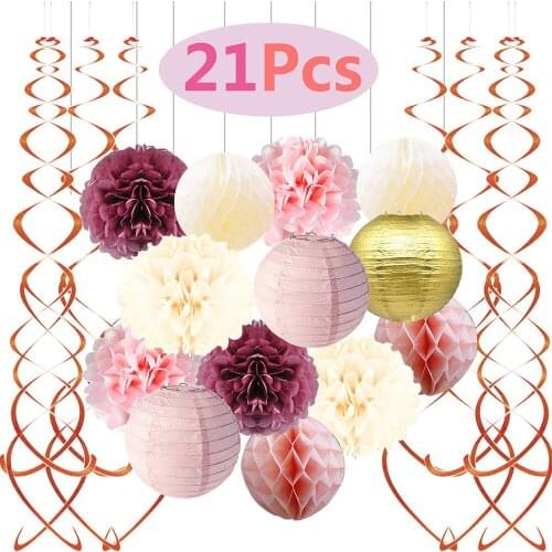 21Pcs Paper Flower Ball Paper Lantern Set Birthday Party Wedding Decoration Background Supplies AH03