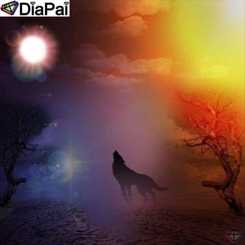 DiaPai Diamond Painting 5D DIY 100% Full Square/Round Drill "Animal wolf moon" Diamond Embroidery Cross Stitch 3D Decor A24281