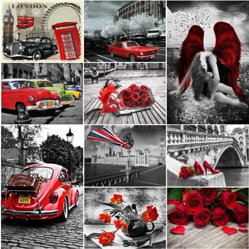 Tapb Red And Black City Landscape Oil Painting By Numbers Handpainted On Canvas Paints By Numbers Art Home Festival Decor Gifts