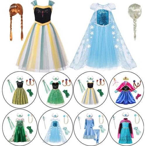 Fancy Princess Anna Elsa Party Dress for Girls Snow Queen Coronation Gown Child 2019 New Elza Clothing Halloween Cosplay Costum