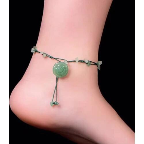 Wholesale Dongling Stone Natural Crystal Anklets Caved Flowers Manual Weave Anklet Chain Women Girl Anklet Simple Style Jewelry