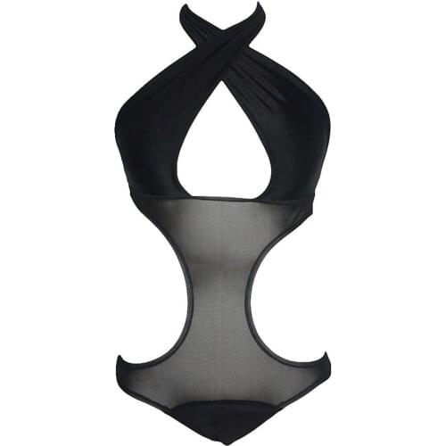 Wholesale European American Female Swimwear One Piece Sexy Acrossing Monokini Swimsuit Black Mesh Trikini Women Bathing Suits