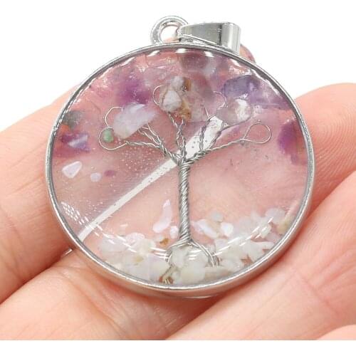 Natural Stone Round Gemstone Transparent Gravel Tree Pendant Handmade DIY Romantic Charm Necklace Sweater Chain Jewelry Making