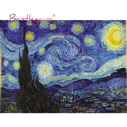 BRISTLEGRASS Wooden Jigsaw Puzzles 500 1000 Pieces Starry Night Vincent van Gogh Educational Toy Collectibles Painting Art Decor