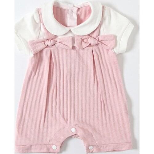 Girls Dress Summer Peter Pan Collar Baby Rompers Cotton Newborn Body Suit Baby Pajama Girls Rompers with Bows 0-2Y