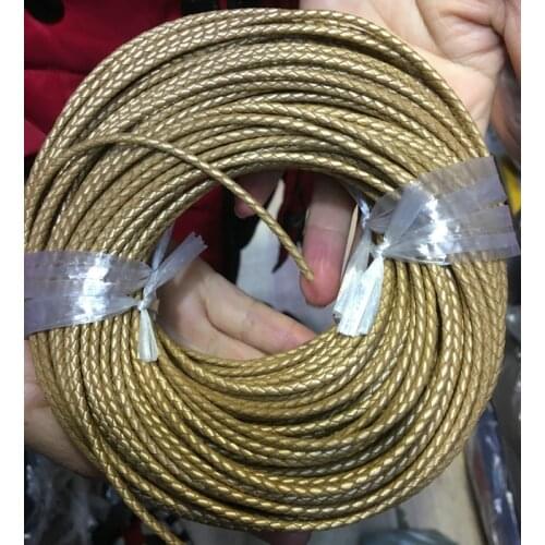 Braided Leather Bolo Cord Round Genuine Leather Strip For Necklace Bracelet Gold 3mm