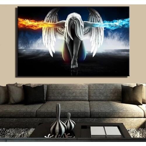 Poster Anime Angel Girl Wings Ice and Fire HD Printed Wall Art Picture Nordic Living Room Home Decoration No Frame