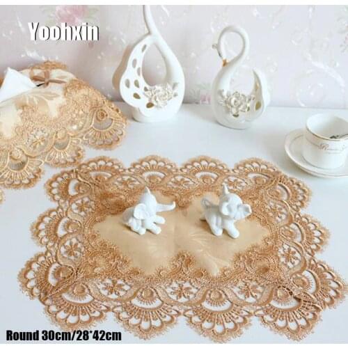 Luxury lace embroidery place table mat cloth pad cup mug drink satin doilies dining tea coaster wedding dish placemat kitchen