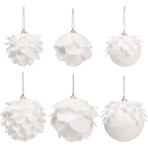 White Petal Christmas Balls Holiday Decor Glitter Foam Ball For Pets Children DIY Christmas Tree Decoration Ball Pendants Gift