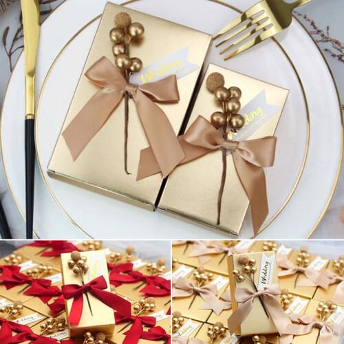 European style wedding candy box bowknot candy box golden square box hand gift box Valentines day gift box