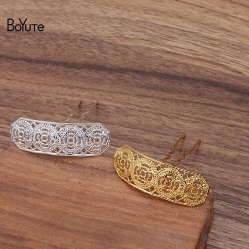 BoYuTe (20 Pieces/Lot) 15*45.5MM Filigree Base Welding 75*10*1.2MM Iron Hair Fork Diy Hair Accessories Handmade Materials