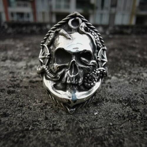 Vintage Viking Pirate Skull Ring for Motorcycle Party Men Women Octopus Ring Biker Jewelry Punk Finger Ring Hip Hop Jewelry