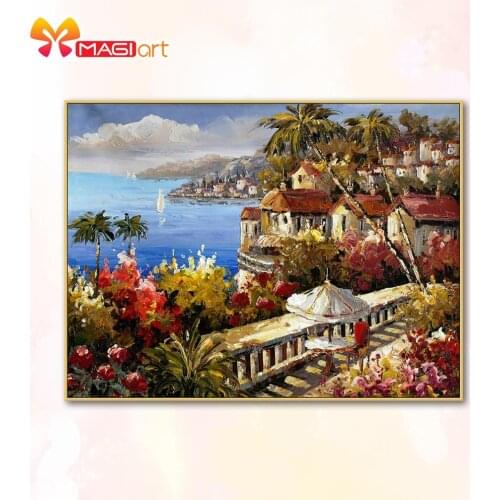 Cross stitch kits Embroidery needlework sets 11CT water soluble canvas patterns 14CT Seaside scenery summer town-NCMS092
