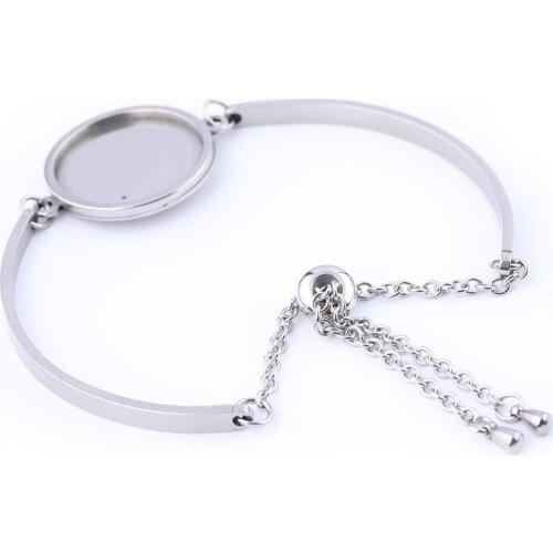 5pcs/lot Stainless Steel Cuff Bracelet Bezel Blanks Fitting 20mm Round Cabochon Base Settings Diy Accessories For Jewelry Making