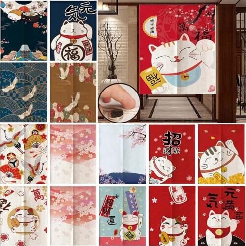 Japanese Door Curtain For living Room Bedroom kitchen Linen Fabric for Curtains Cartoons Cat Decoration Customizable Curtains