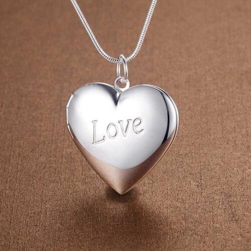 The latest hot selling 925 Sterling Silver Snake Chain Heart Photo Frame Necklace womens fashion wedding party Charm Jewelry