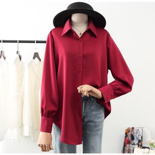 Fashion Pure Color Womens Shirt Long Sleeve Autumn New Korean Version Loose Chiffon Lady Shirt Top