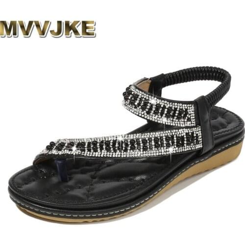 MVVJKE new personality fashion Rhinestone beaded Solid color wear resistant right side air sandals women large