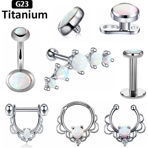 1PS G23 Titanium Opal Stone Septum Nose Ring Opal Ball Lip Ear Tragus Piercing Belly Rings Sexy Earring Jewelry