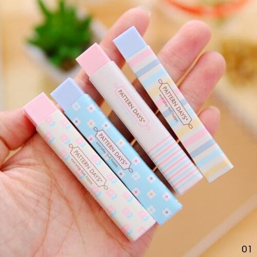 1pc Kawaii Stationery Rectangle 2B Pencil Rubber Eraser Student Prizes Gift Solid Color Soft Eraser School Supply Cute Colorful