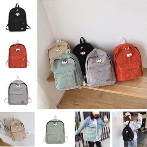 1Pc Simple Female Casual Canvas Corduroy Bag Laptop Backpack Large Lightweight Travel Daypack