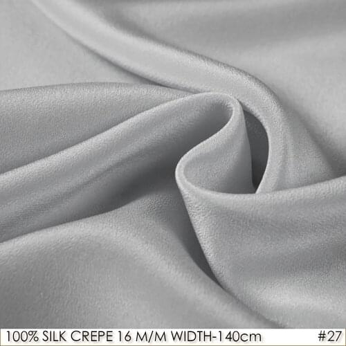 100% SILK CREPE DE CHINE 140cm width 16momme Natural Silk Fabric For Sewing cloth patchwork Silver Gray NO 27