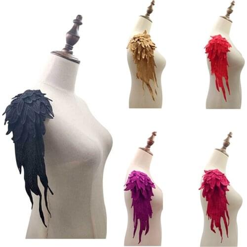 2PCS/Set Embroidery Angel Wing Applique Sewing Flower Collar Patch For Wedding Party Gown Bridal Dress Clothes DIY Crafts