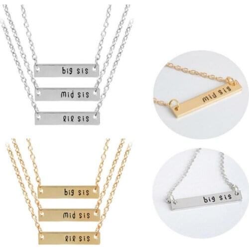3PC/Set Big Mid Lil Sis Bar Charm Family Love Girl Sister Best Friends Pendant Necklace Chain Choker Necklaces Women Friendship