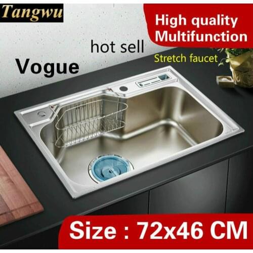 Free shipping Home kitchen single trough sink vogue stretch faucet high capacity wash vegetables 304 stainless steel 720x460 MM
