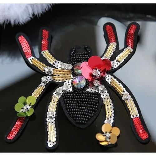 Beaded Crystal Red Diamond Heart Crown Patches Gold Badge Embroidery Applique Sew on Embossed Clothes Craft Sewing