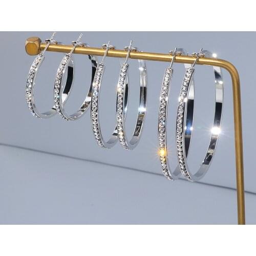 Trendy Big Circles Hoop Earrings For Women Fashion Classic Crystal Round Circle Earrings Brincos Party Jewelry Gift WX105