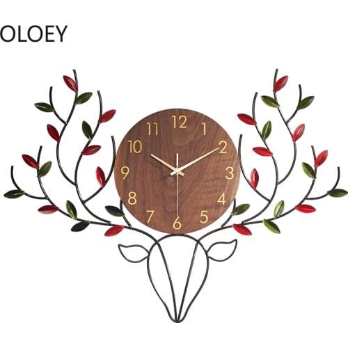 Large Nordic Wall Clock Metal 3d Clocks Living Room Deer Head Silent Wall Watch Wall Clocks Home Decor Modern Design Wood Clock