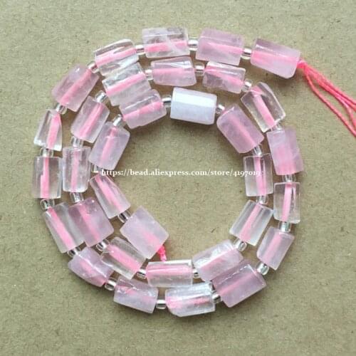 7'' Natural Faceted Pink Rose Quartzs Cylinder Spacer Stone Beads For Jewelry DIY Making